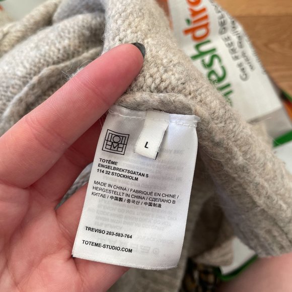 Toteme Cashmere Cardigan Sweater Beige Button Up Ribbed Trim V-Neck Large - Picture 4 of 13